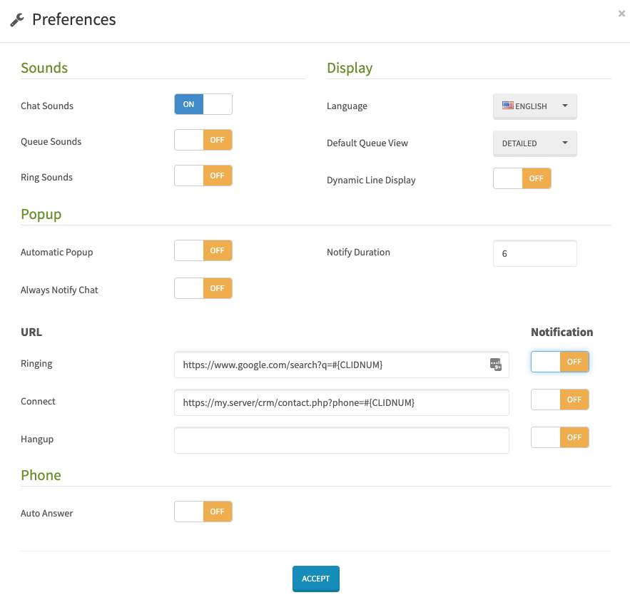 OCCP Preferences Window