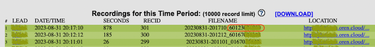 User Stats Call Recordings